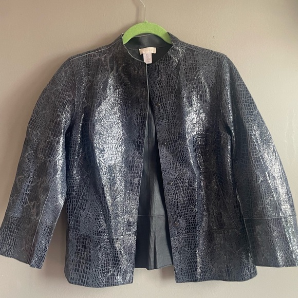 Chico's Jackets & Blazers - Chico's Shiny Black Croc-Pattern Leather Jacket